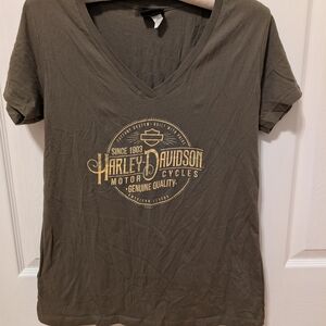 Harley-Davidson Women's Olive V-Neck Top